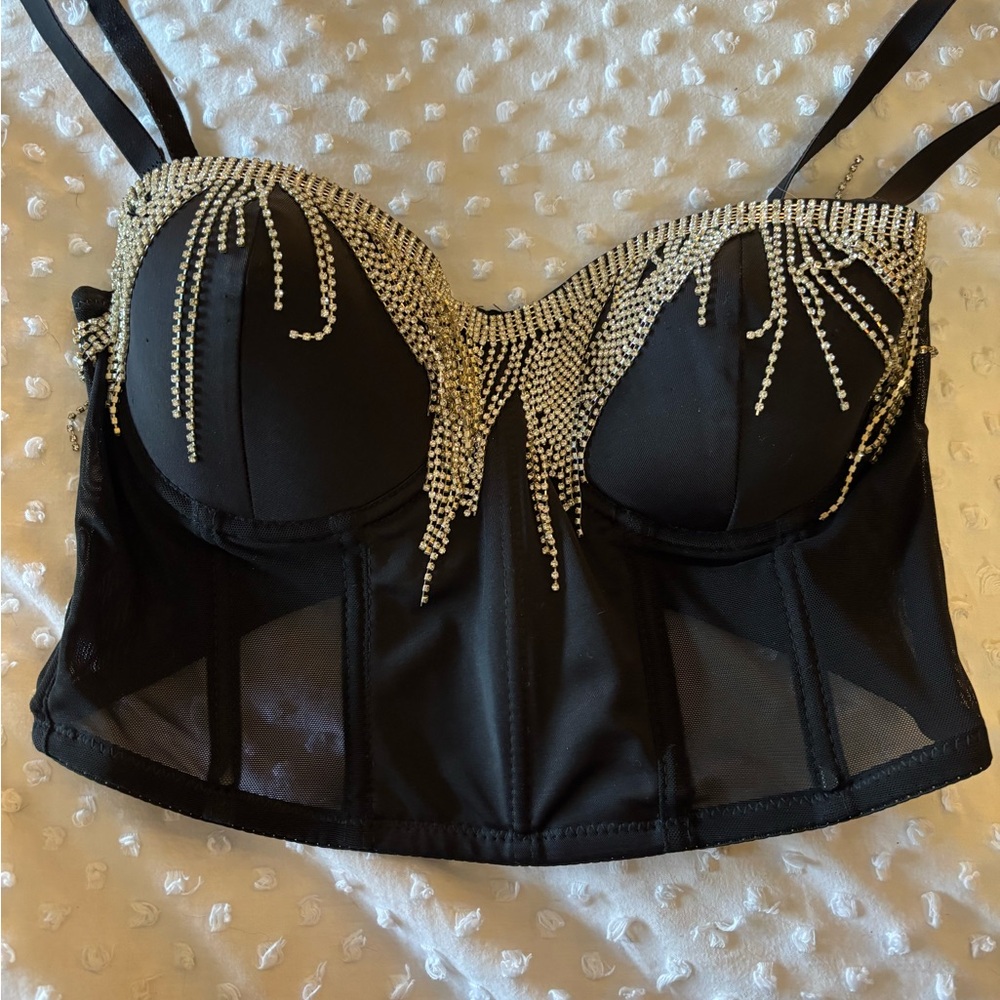 AKIRA Black Rhinestone Crop Top